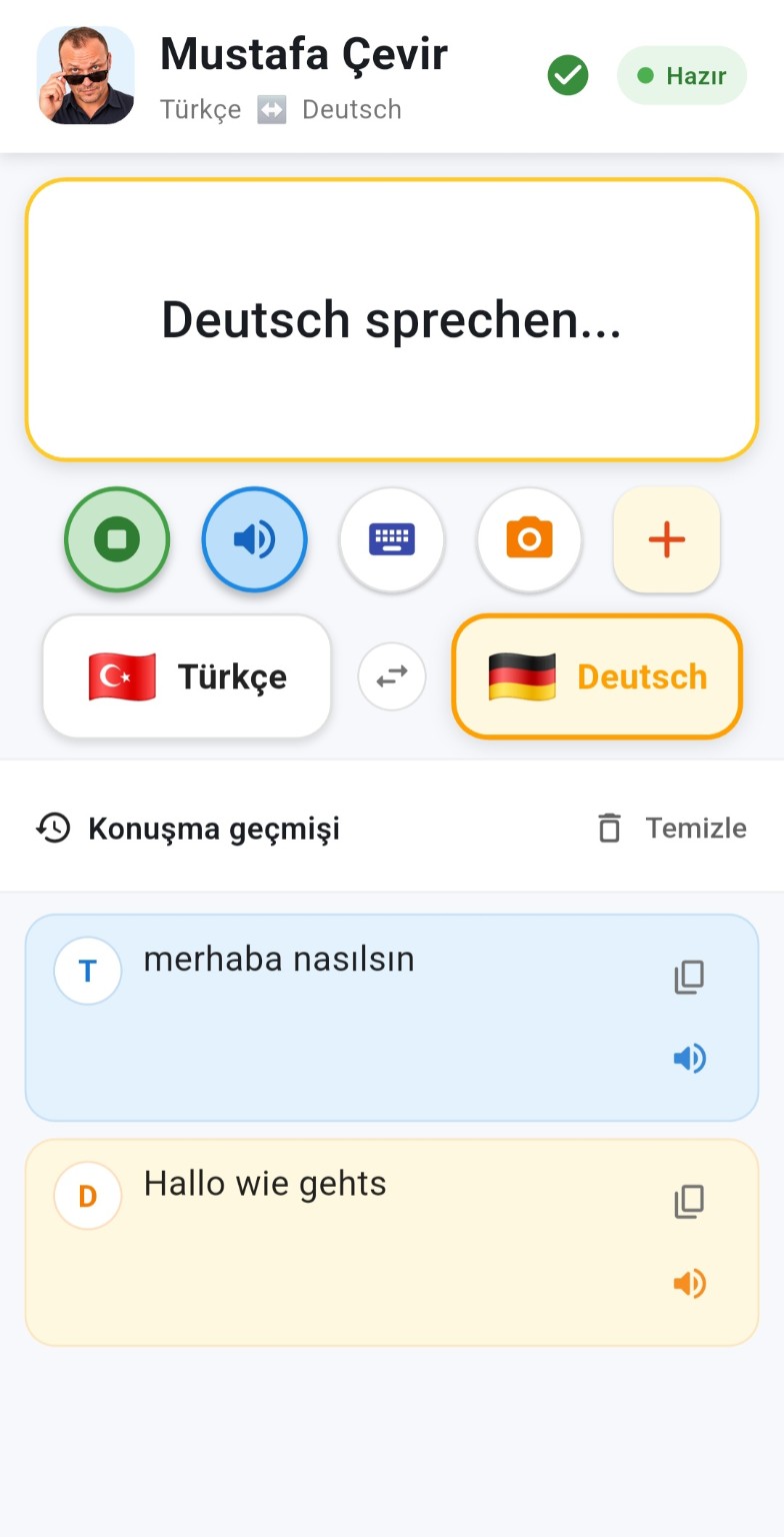 Mustafa Çevir Almanca ekranı
