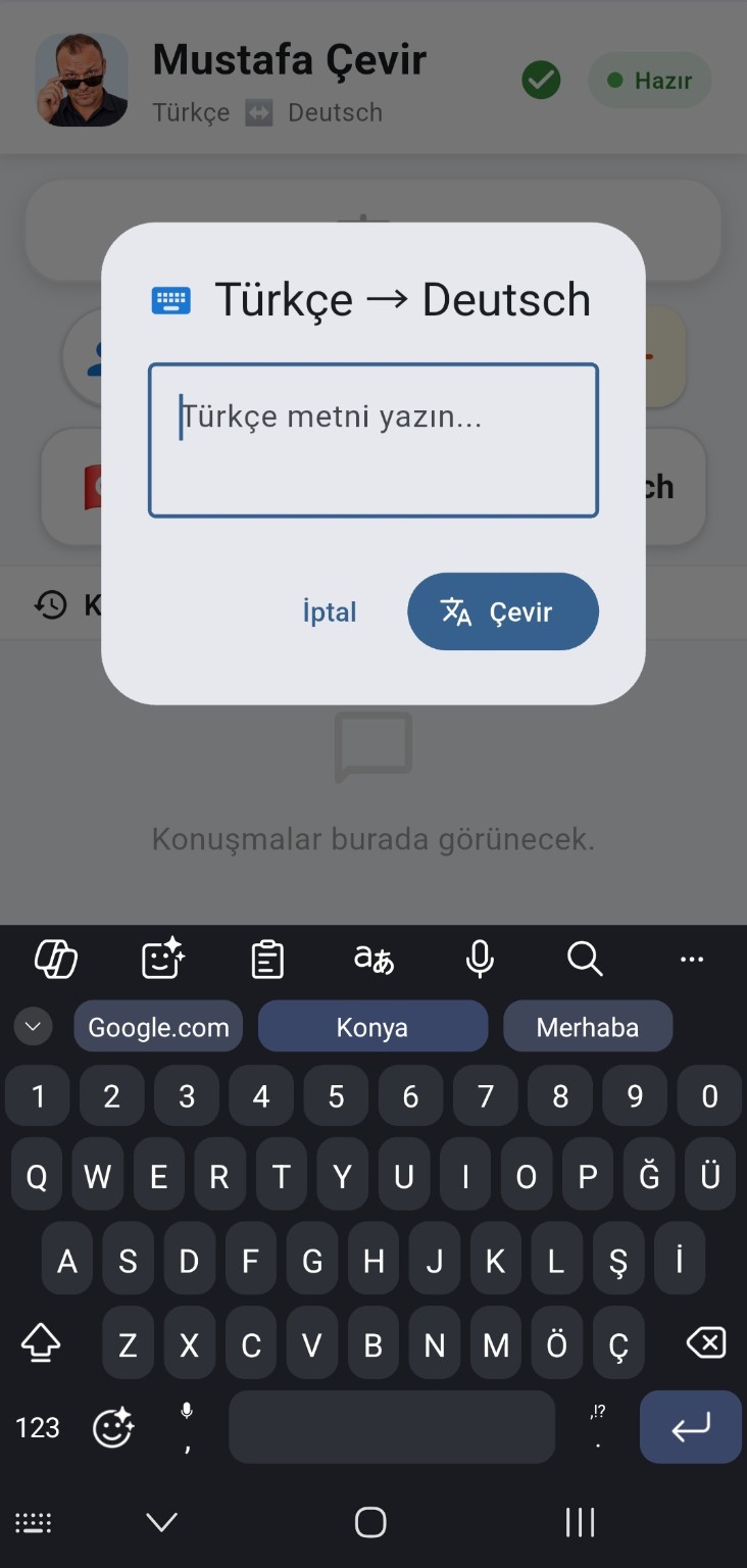 Mustafa Çevir klavye çeviri ekranı